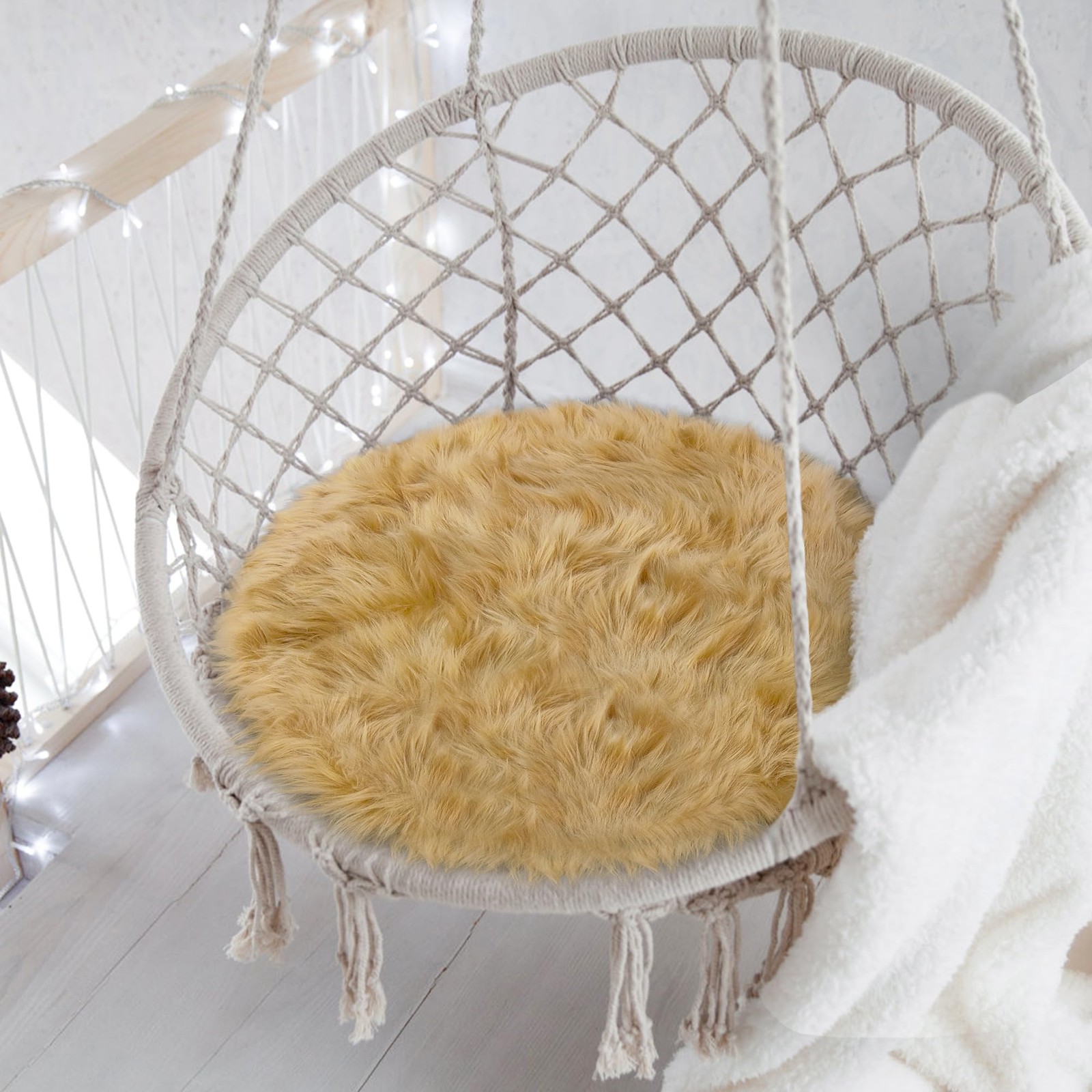 15.7 Inches Mini Khaki Round Faux Fur Sheepskin Area Rug, Fluffy Small Circle…