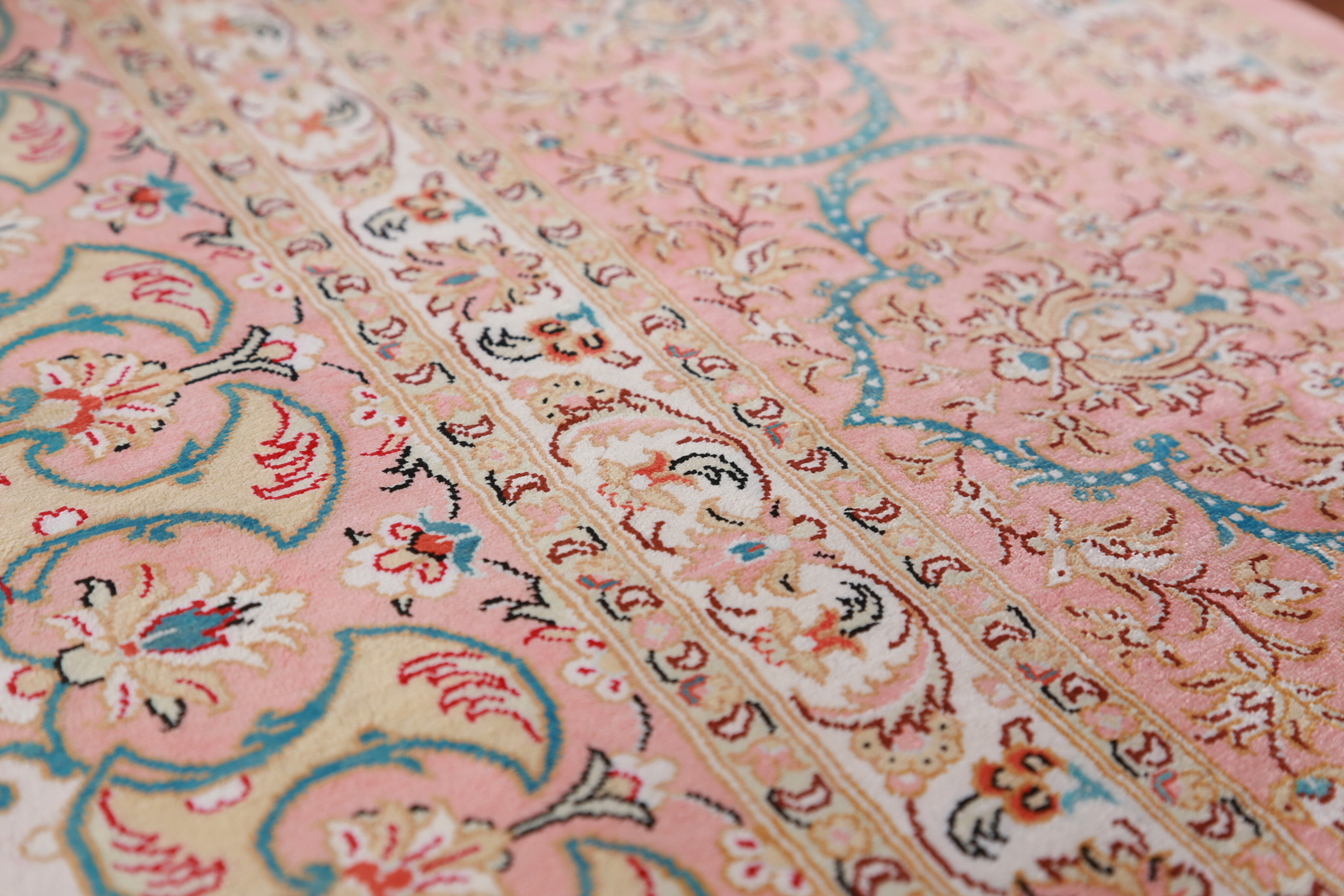100% Silk Qqumm Signed Floral Ivory Hand-knotted Dining Room Area Rug 6×10