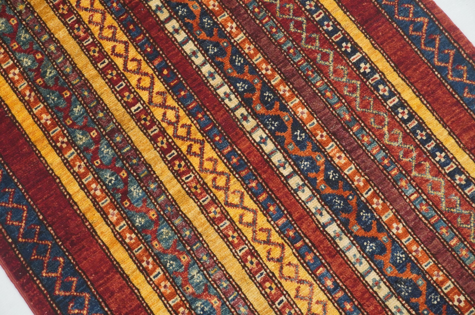 3×4 ft Red Turkish Shawl Striped Hand Knotted Wool Tribal Area Rug