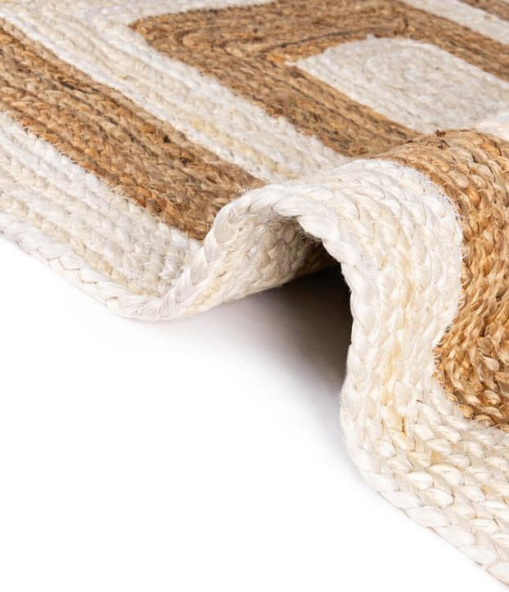 Oval Jute Rug with Contrast Border | Handmade Natural Fiber Area Rug (Multi-Colo
