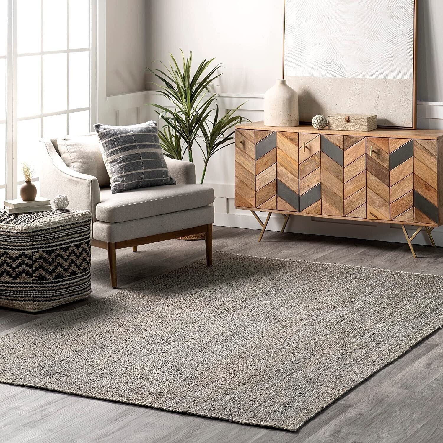 Jute Rug 100% Organic Carpet Rectangle Farmhouse Jute Rustic Look Braided Runner