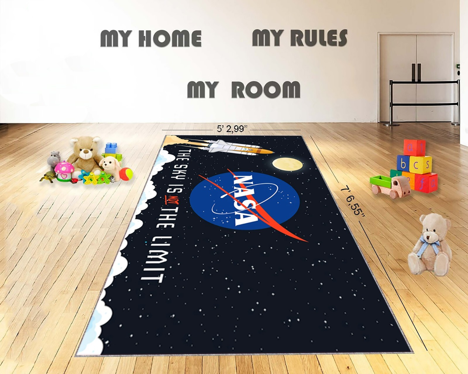 NASA Rocket Launch Rug, Space Shuttle Carpet, Astronaut Kids Room Decor, Galaxy