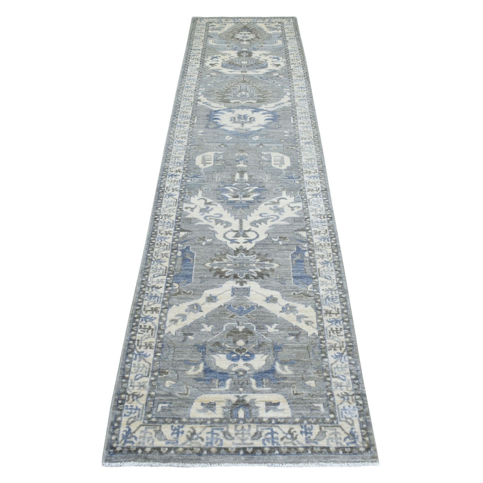 2’6″x11’6″ Extra Soft Wool Hand Knotted Gray Afghan Peshawar Runner Rug R70226
