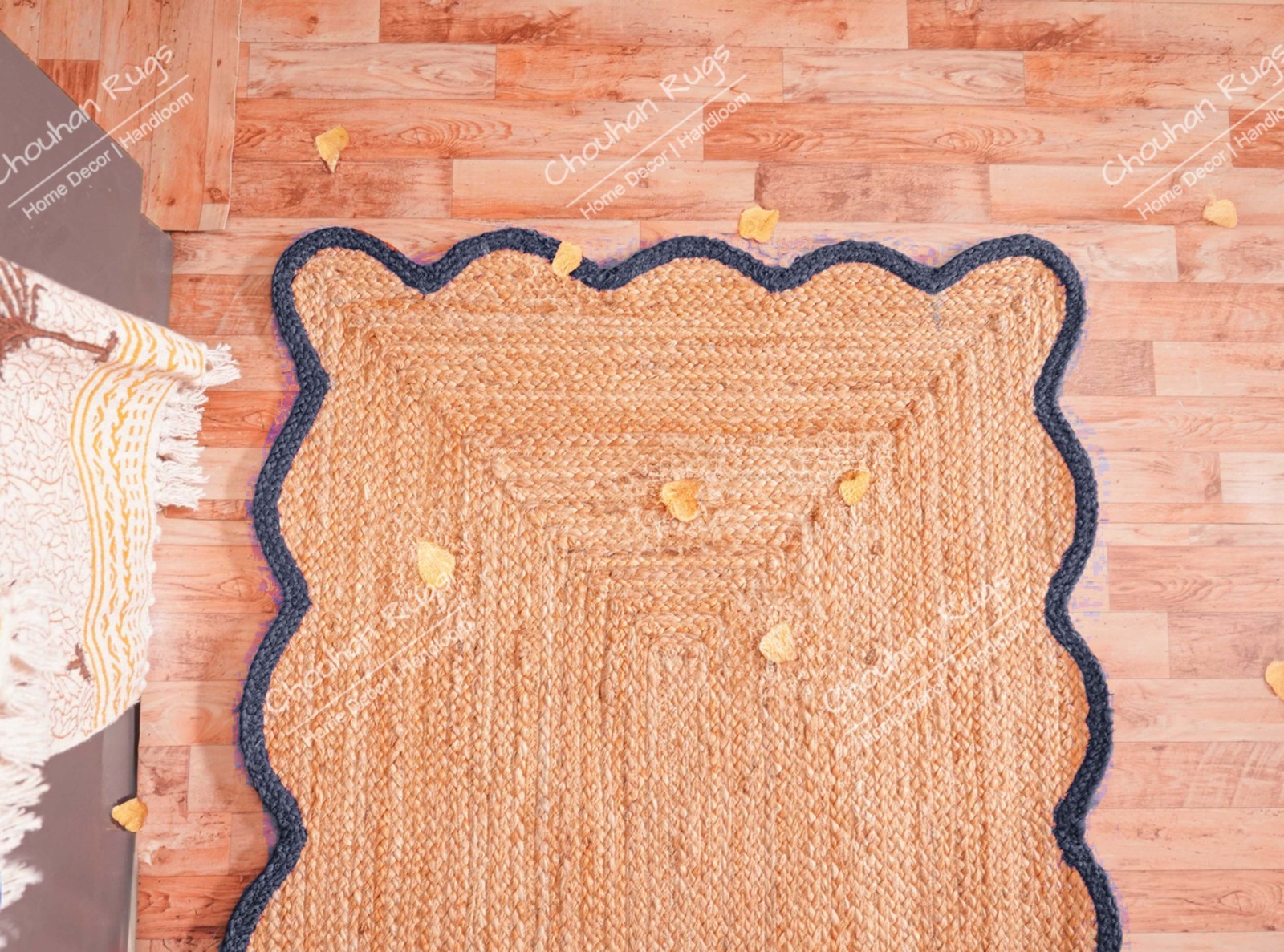 Handmade Natural Jute Rug with Navy Blue Border hallway Runner rug Kitchen Rug