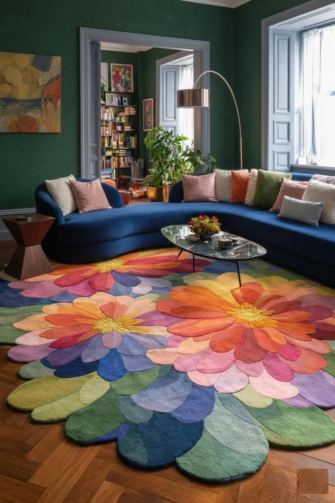 Oversized Floral Art Rug – Multicolor Abstract Petal Design | Hand tufted Area