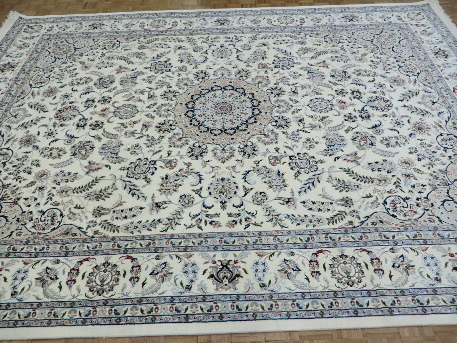 6’6 x 10 Hand Knotted Ivory Fine Nain With Silk Oriental Rug G6582