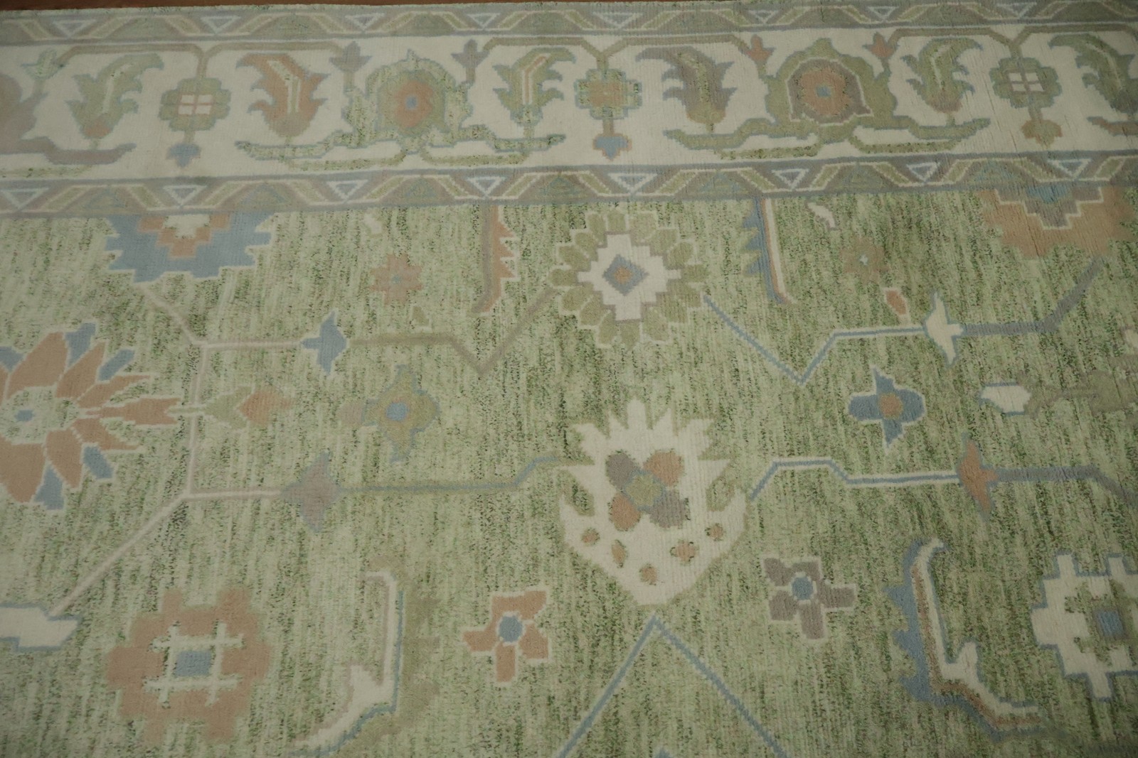Green Traditional Oushak Area Rug 9×12 Ft Floral Handmade Oriental Wool Carpet
