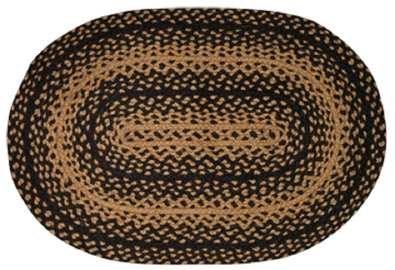 NEW PRIMITIVE BRAIDED RUG EBONY BLACK TAN OVAL 20″x30″ JUTE FARMHOUSE RUSTIC