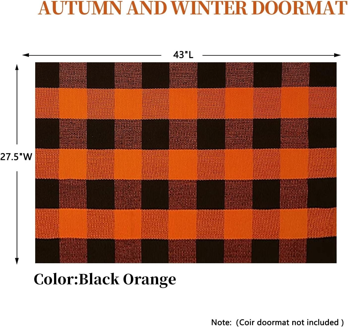 Buffalo Plaid Outdoor Rug 27.5×43 Orange and Black Front Door Mat, Layering R…