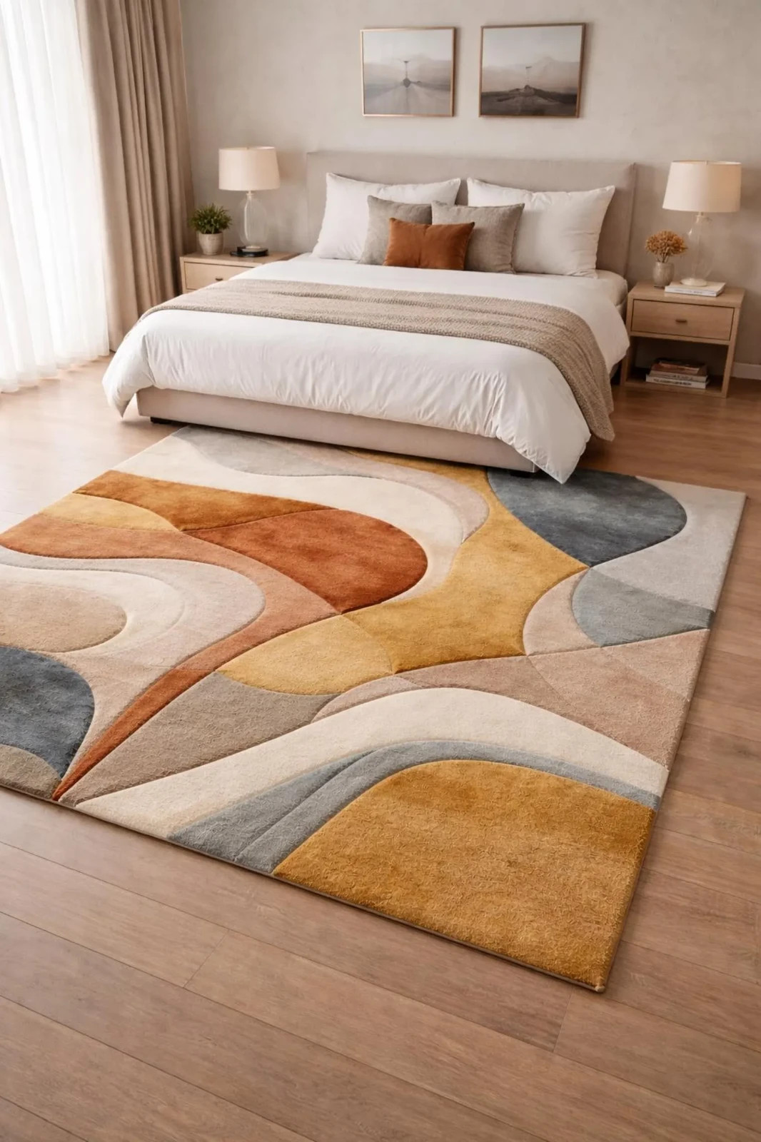 Neutral Abstract Hand Tufted Rug |Modern Geometric Designer Carpet | Living Room