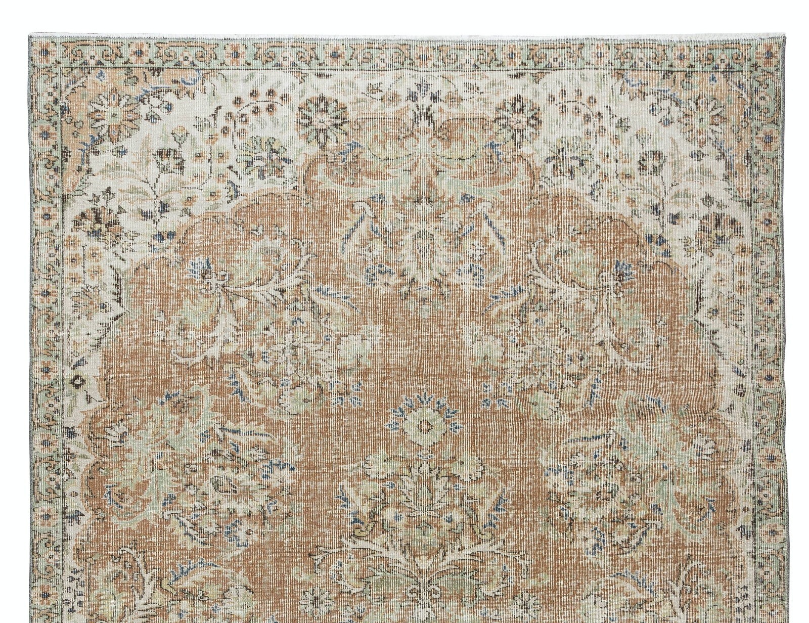 6.5×10.2 Ft Hand Knotted Vintage Oushak Rug, Traditional 1960s Floor Covering