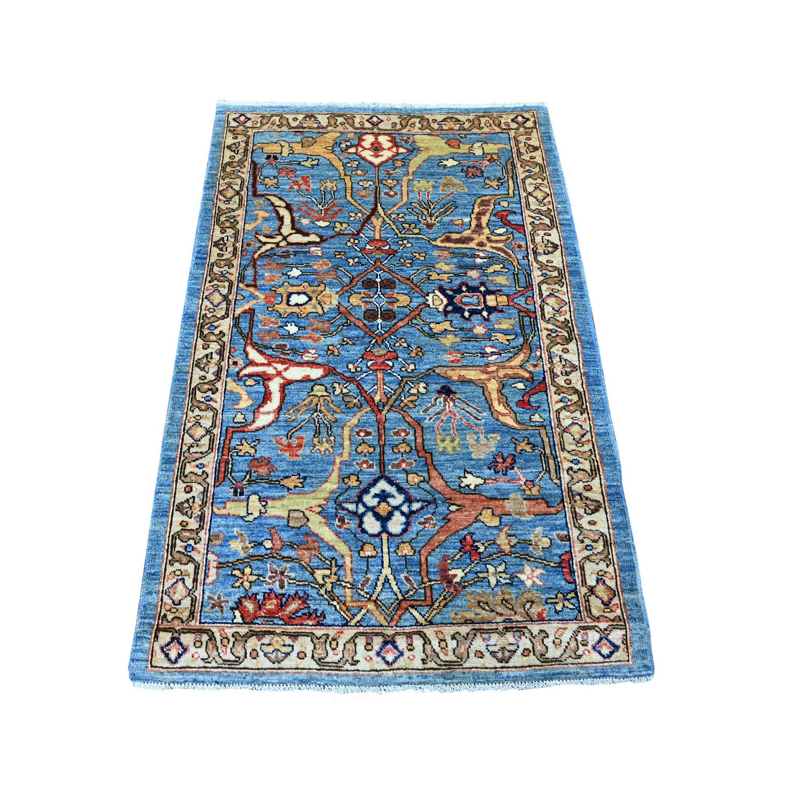 3’x4’7″ Blue Peshawar with Bijar Garus Design Hand Knotted Soft Wool Rug 21456
