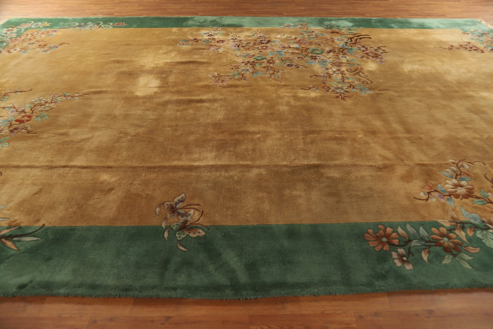 Gold/ Green Art Deco Nichols Chinese Large Rug 4 x 6 Handmade Wool