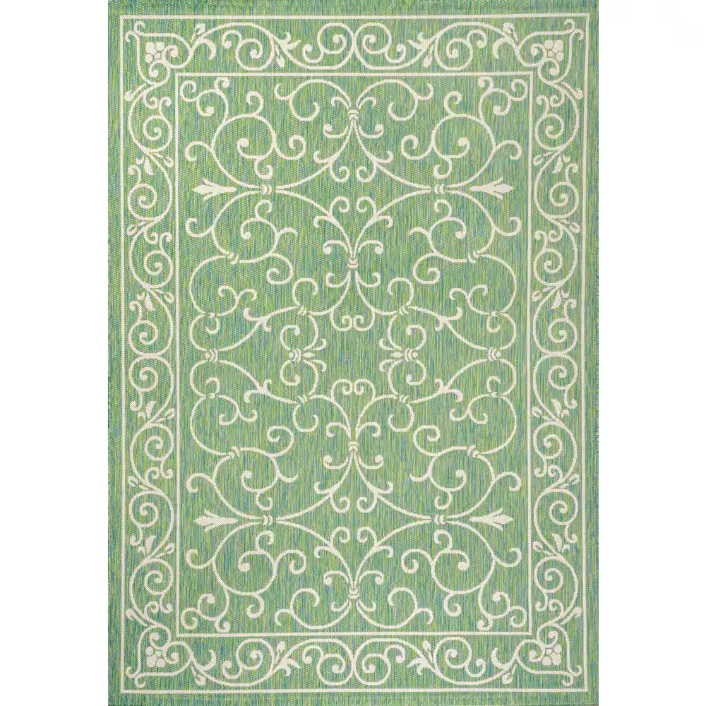 Charleston Vintage Filigree Textured Weave Green/Ivory 5 Ft. X 8 Ft. Indoor/Outd