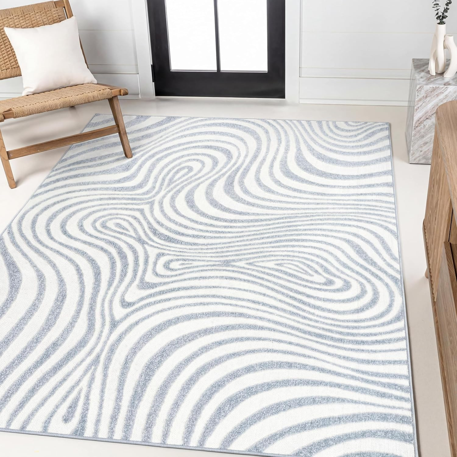 Maribo High-Low Abstract Striped Indoor/Outdoor Area Rug, Contemporary, Vintage,