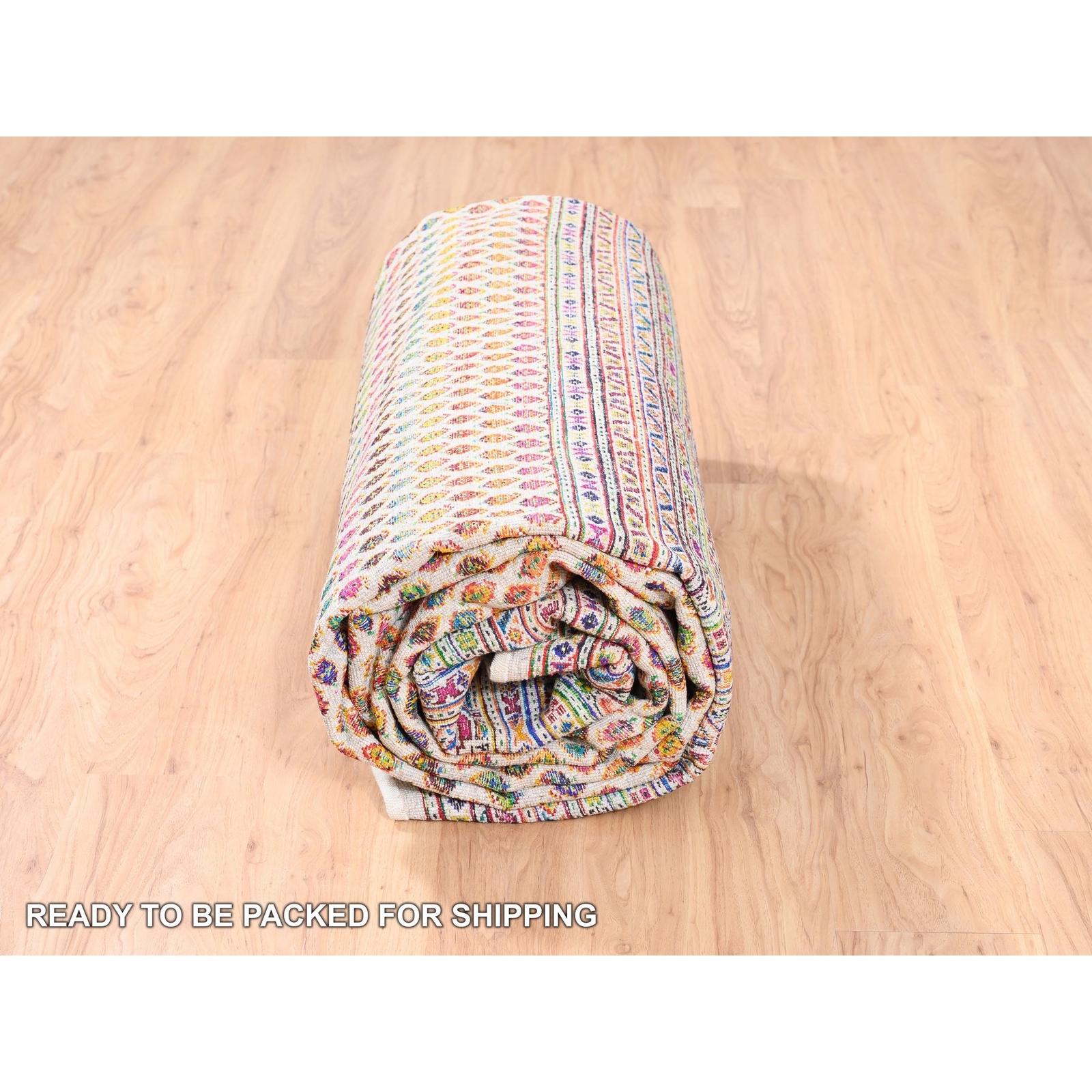 9’10″x14′ Colorful Wool And Sari Silk Saroogh Hand Knotted Rug R62309