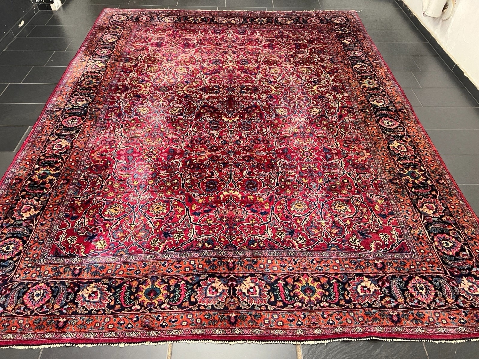 Antique Mishhad Wool Rug 10×13 Hand Knotted Vintage Floral Medallion Red Palace