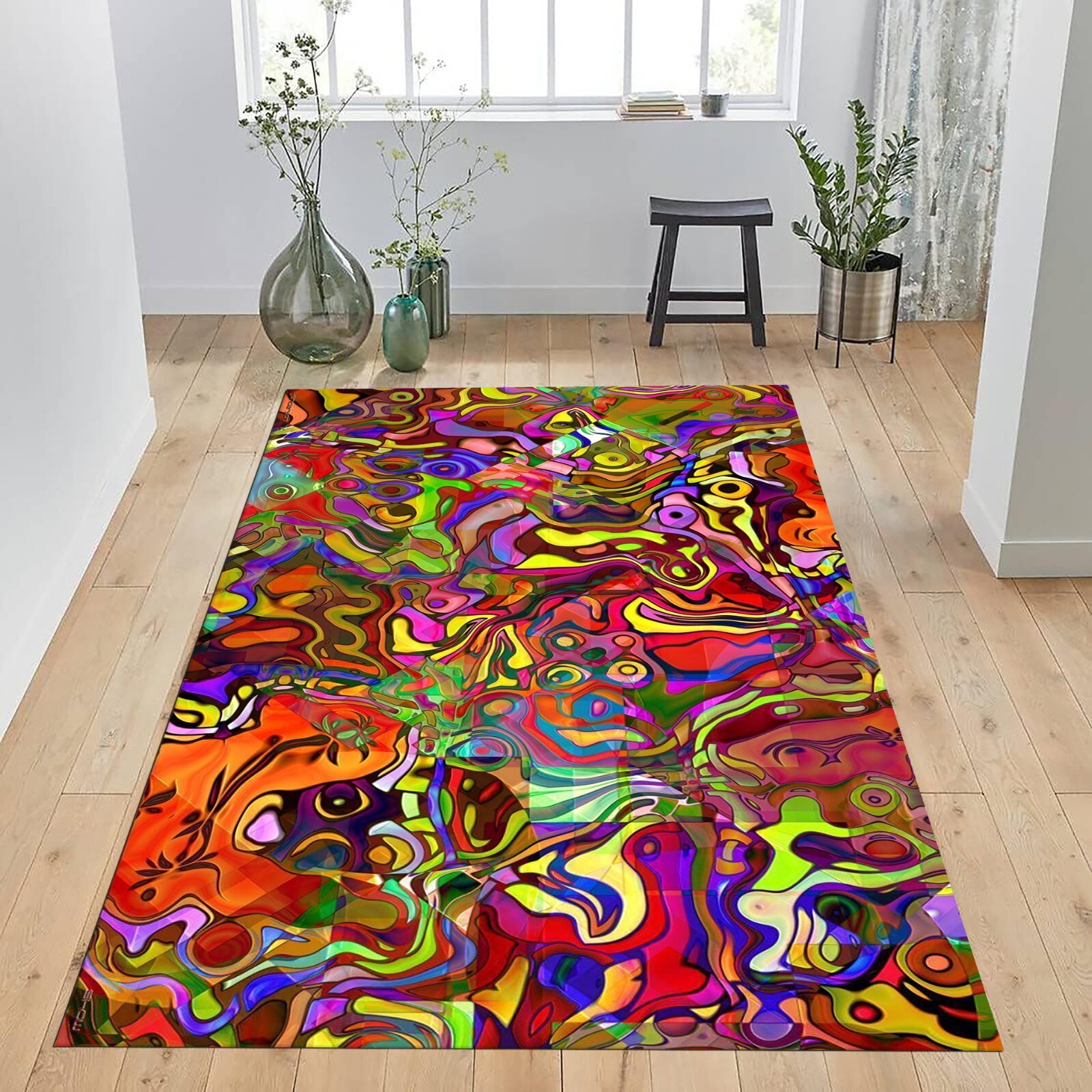 Psychedelic Tapestry Rug, Trippy Tapestries Art Mat, Modern Carpet, Non Slip Rug