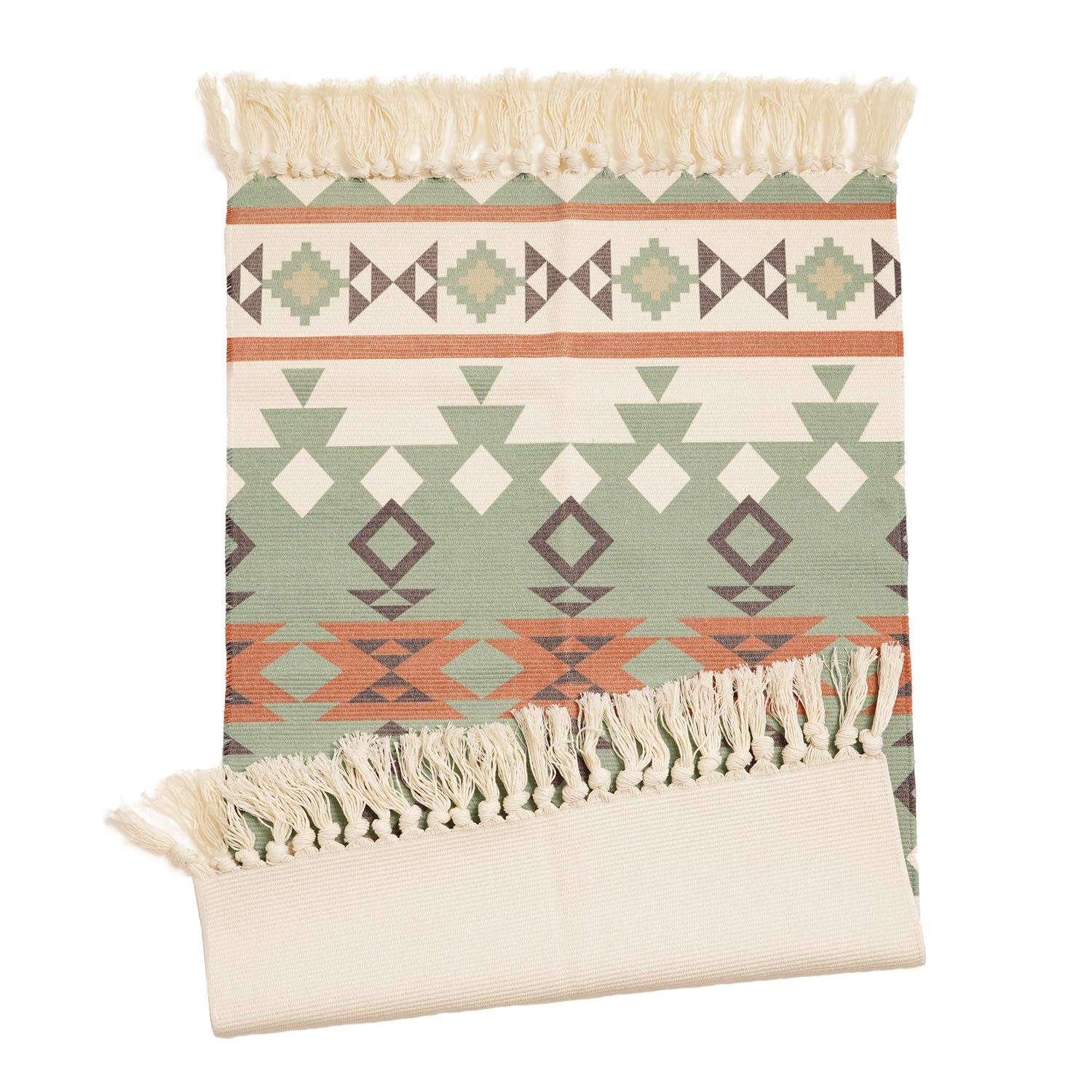 Cotton Area Rug 2×3 ft Hand Woven Carpet with Tassels Indoor Throw Rug