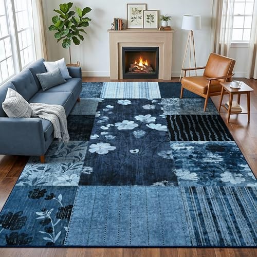 6×9 Area Rugs for Living Room, Modern Geometric Patchwork Large Rug, Washable