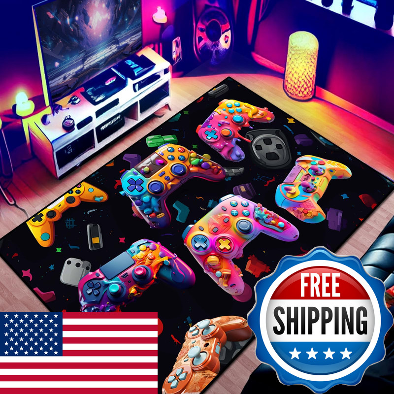 Kalera Gaming Area Rug Teen Boys Carpet 3D Multi Gamepad Game Controller Design