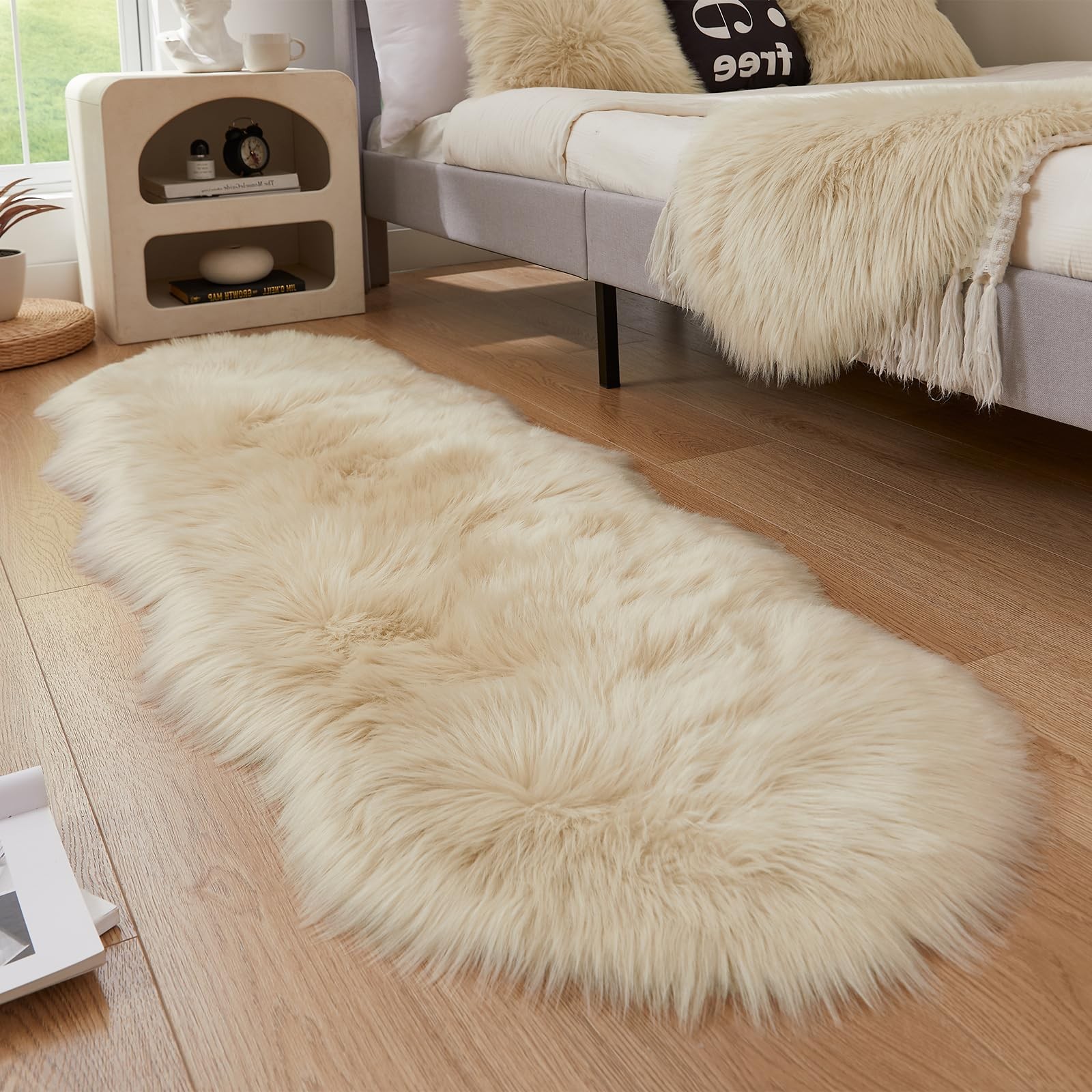 Faux Sheepskin Rug, Beige Ultra Soft Fluffy Shag Area Rug, 2 x 6 ft Faux Fur …