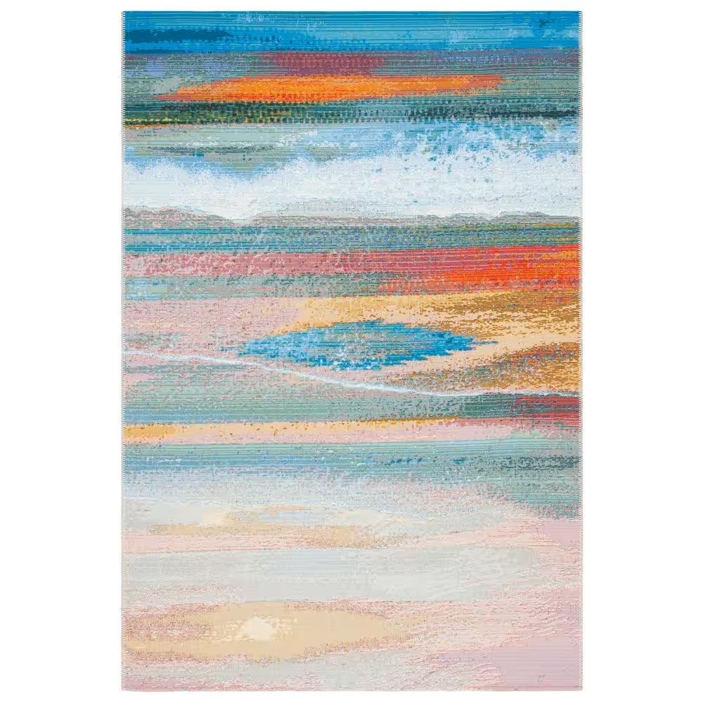 Barbados Light Blue/Pink 8 Ft. X 10 Ft. Gradient Abstract Indoor/Outdoor Pati…
