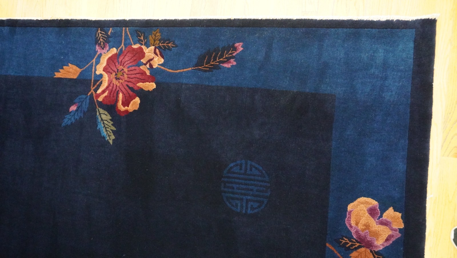 8′ x 9’8″ Antique Art Deco Chinese Hand Knotted Wool Blue Oriental Rug Excellent