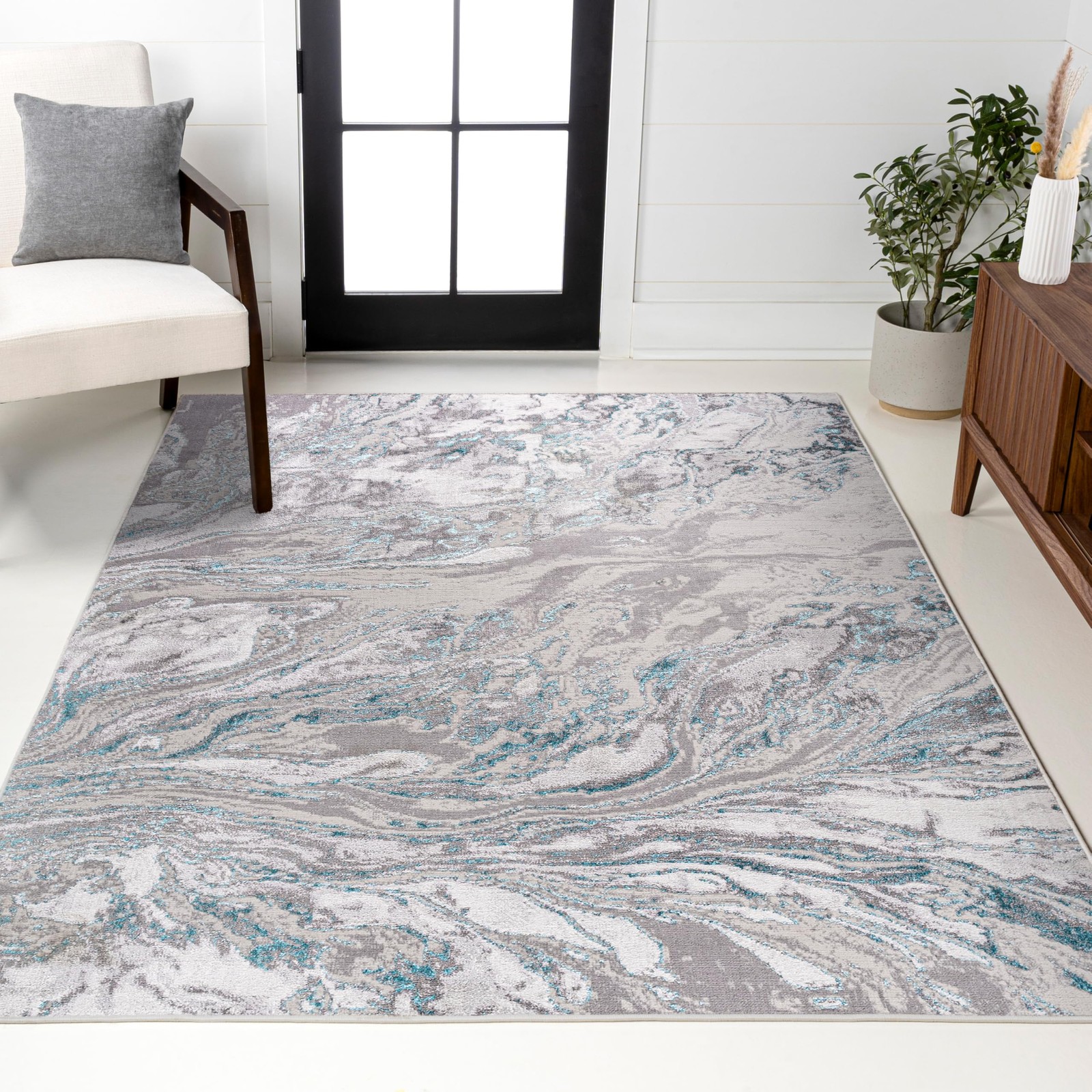 Jonathan Y Swirl Marbled Gray/Turquoise Indoor Area Rug 3X5 Ft Abstract For