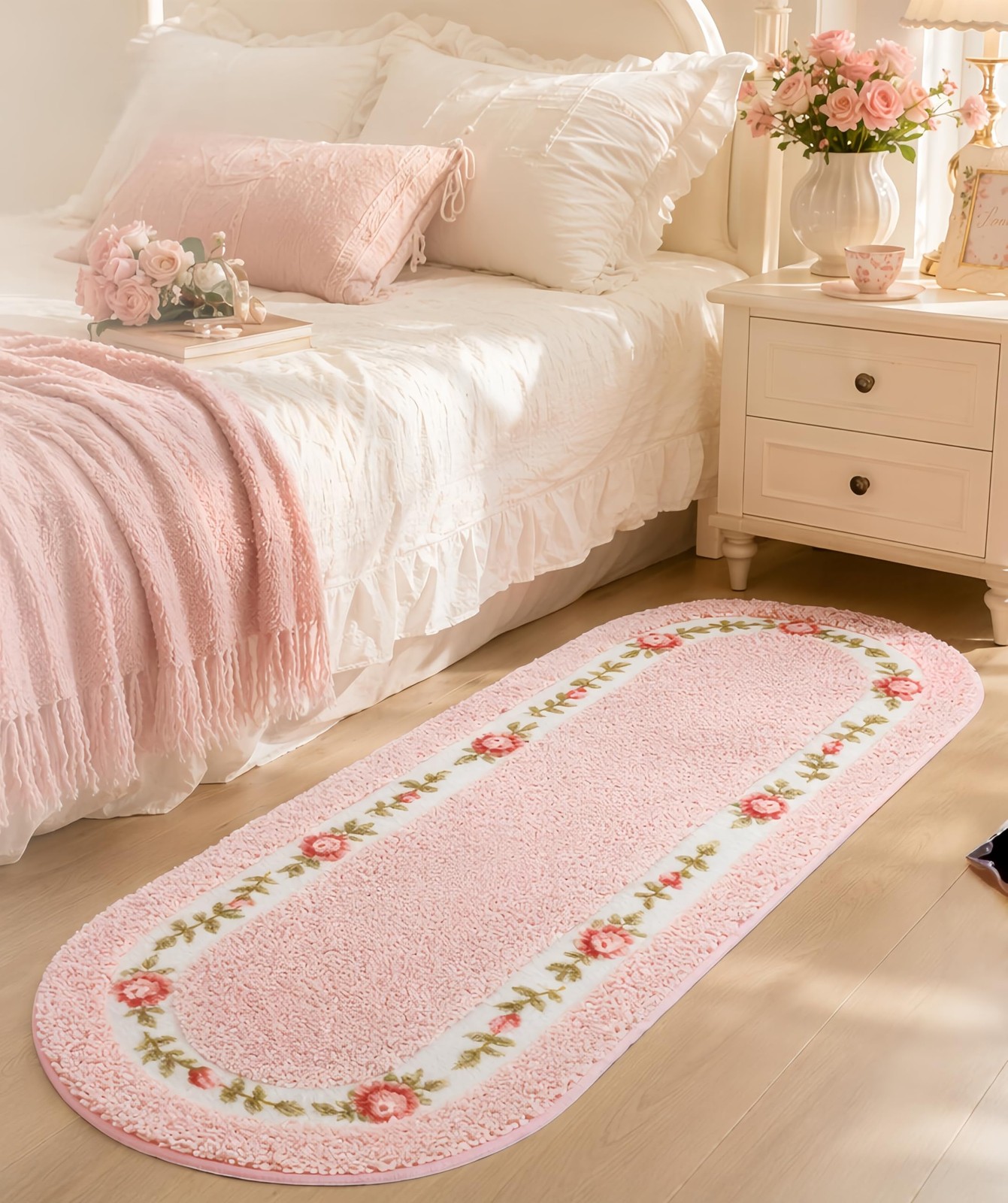 Pink Rose Flower Area Rug,Floral Rug for Bedroom Living Room Bathroom,Super S…