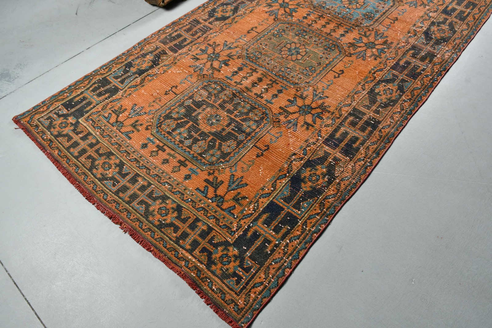 4,5×10,5 ft Vintage Rug, Orange Oriental Turkish Wool Rug