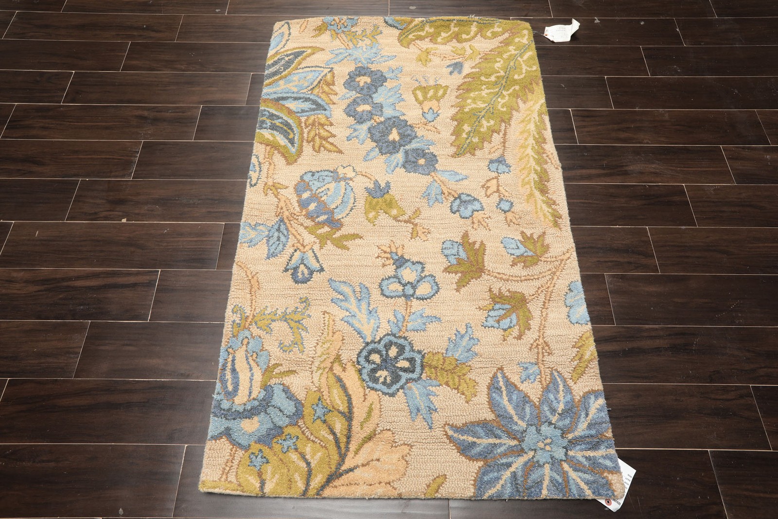 3×5 Hand Tufted Wool Beige Transitional Plush Pile Floral Loop Pile Vintage Rug