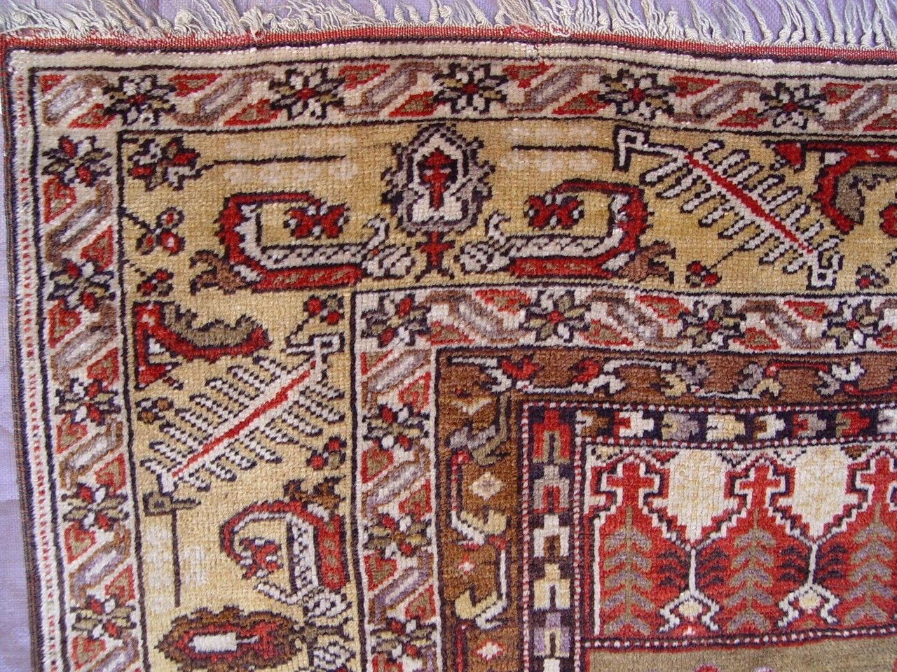 ANTIQUE TURKISH PRAYER KAISARIEH HAND-KNOTTED WOOL ORIENTAL RUG 4′ x 6’4″