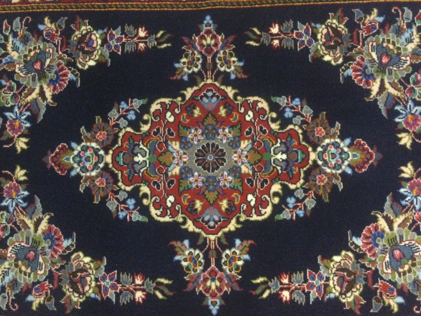2’.5” X 3’.3” Navy Blue Red Traditional Floral Hand Knotted Oriental Area Rug