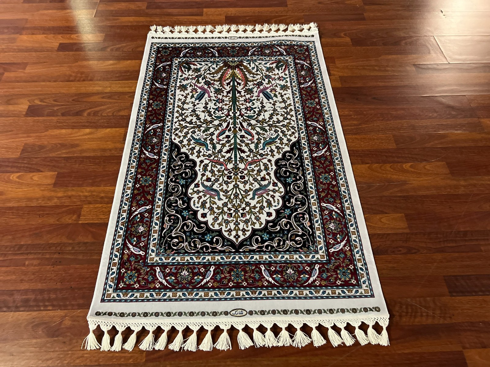 3×5 ft Muslim Gift Silk Prayer Rug Muslim Gift Rug Janamaz Beige Prayer Mat