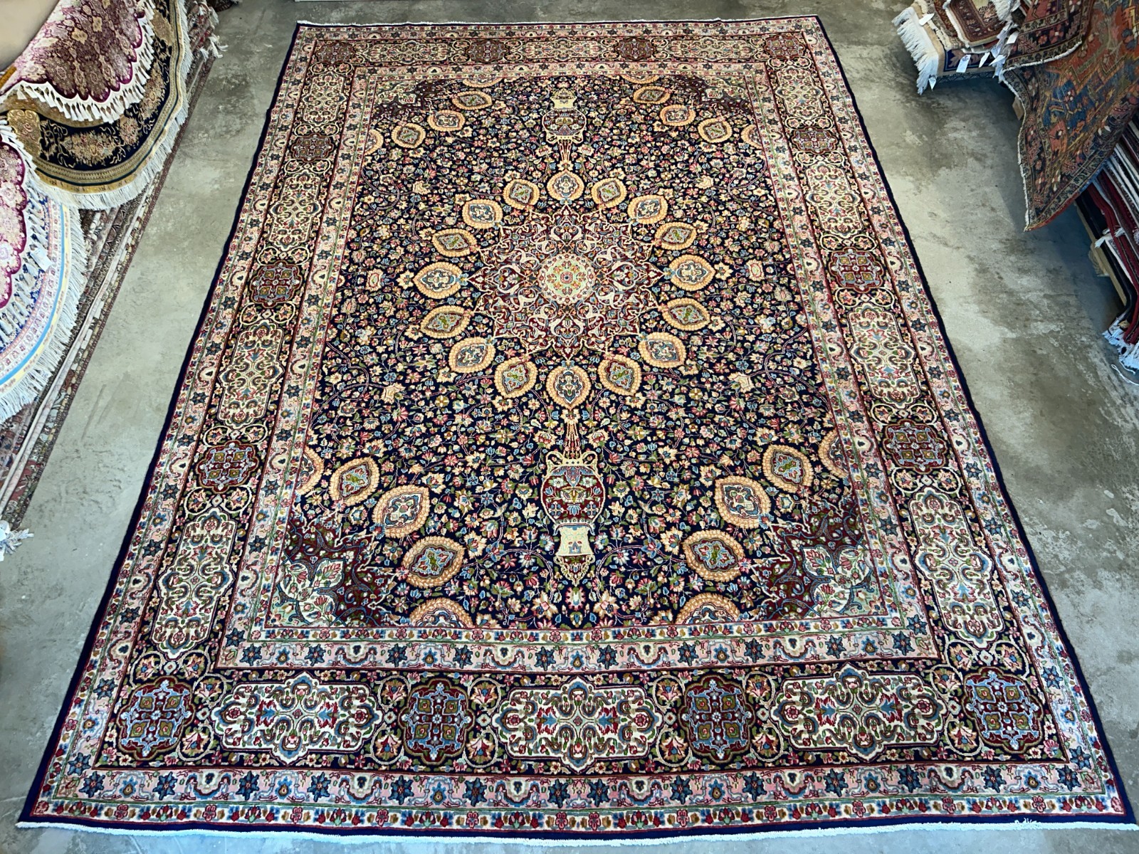 11’1″x15’10” Semi-Antique Hand-Knotted Handmade Kashmare Persiane Rug Navy Blue