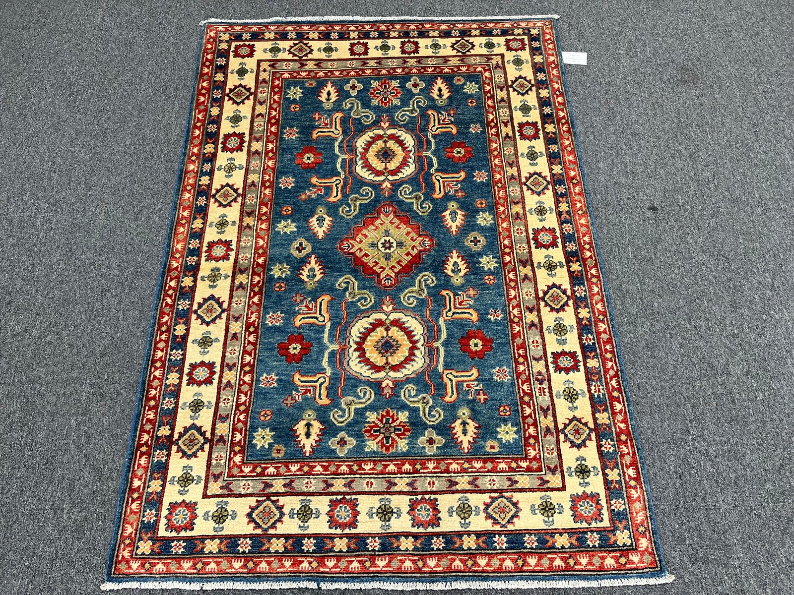 Kazak Light Blue 4X6 Handmade Wool Rug # 13589