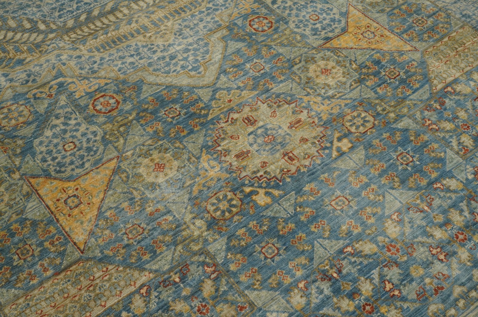 9 x 12 ft Teal Blue Mamluk Fine Hand Knotted Turkish Medallion Area Rug