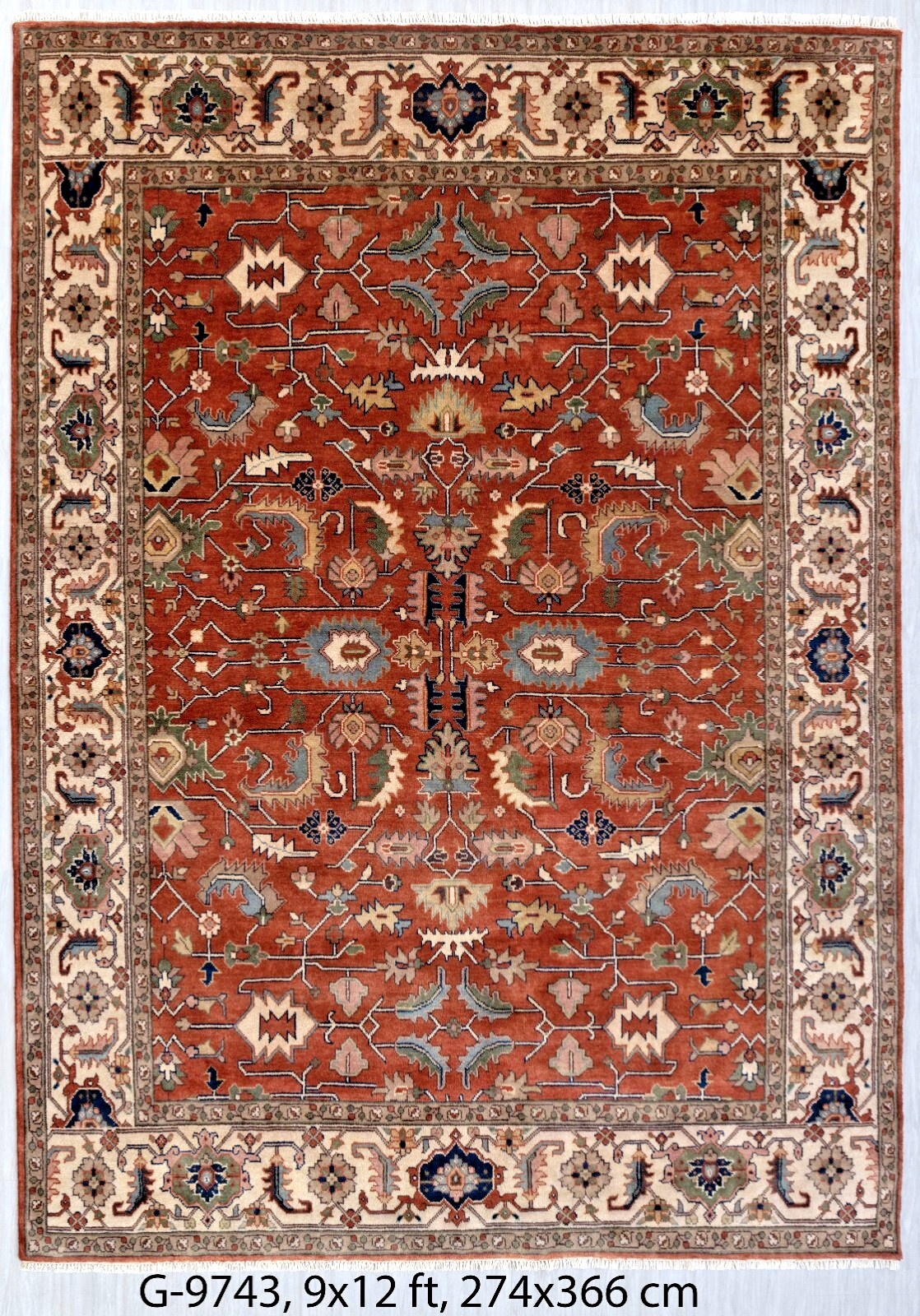 9×12 Traditional Look Rust Cream Fine Quality Weave Hand Knotted Living Room Rug