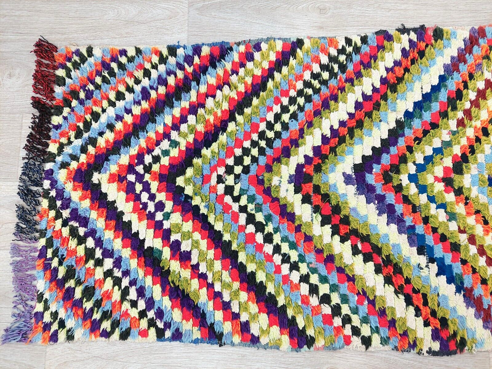 Vintage Moroccan Checkered Runner Rug 2×7 Colorful Geometric Handmade Tribal Rug