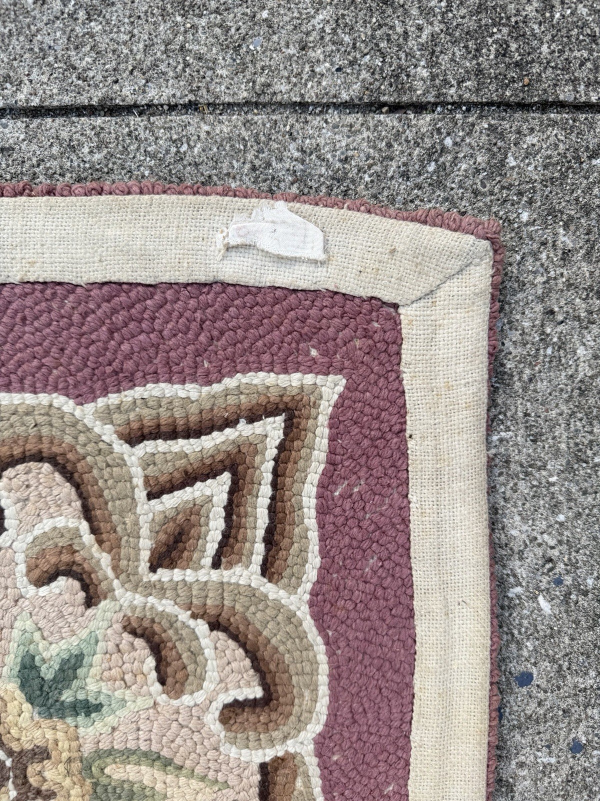 Vintage Hand Hooked Pink, Tan, Multicolor Floral Wool Area Rug, 44”x66”