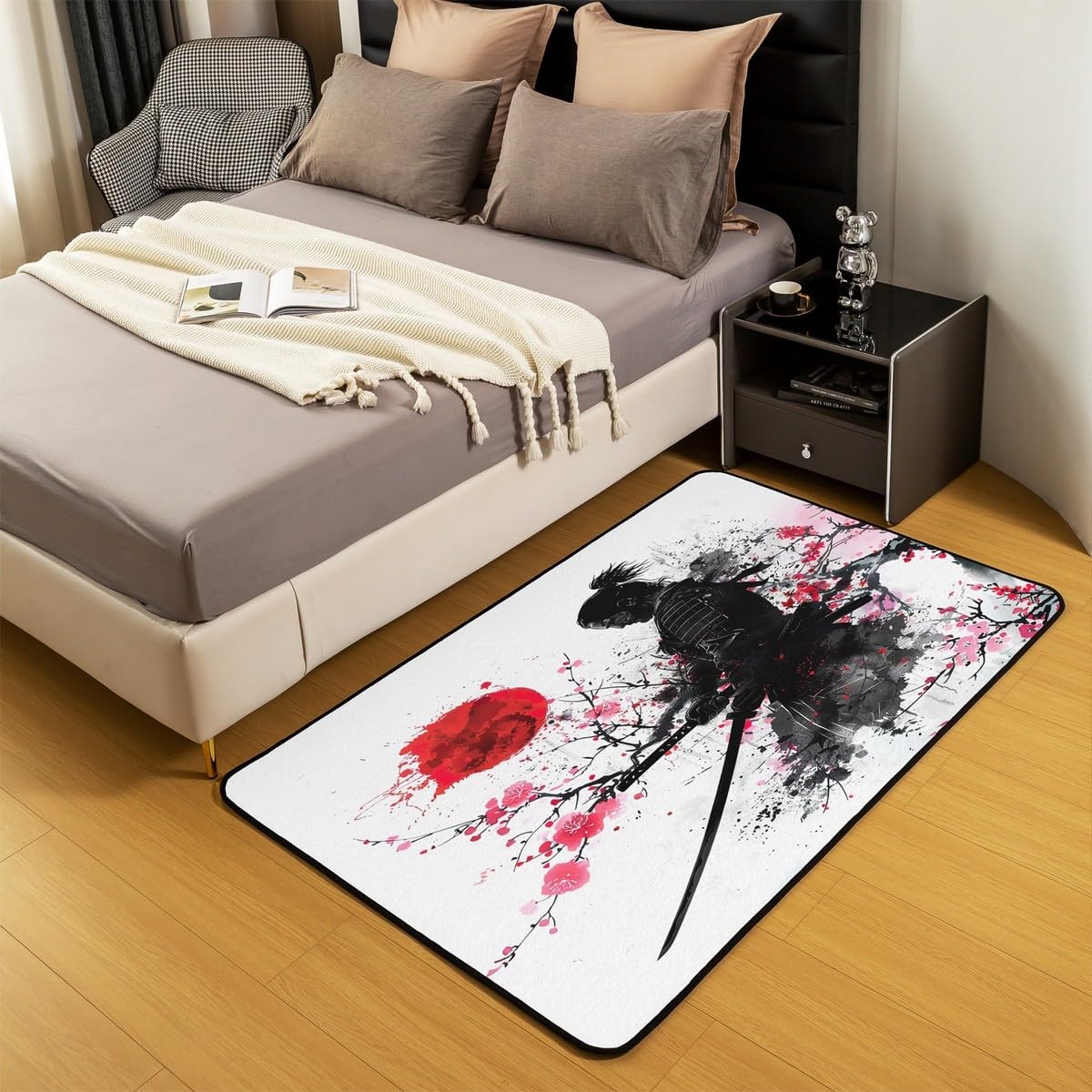 Japanese Samurai Area Rug 5×7 Kids Cherry Blossoms Decorative Rug for Boys Gi…