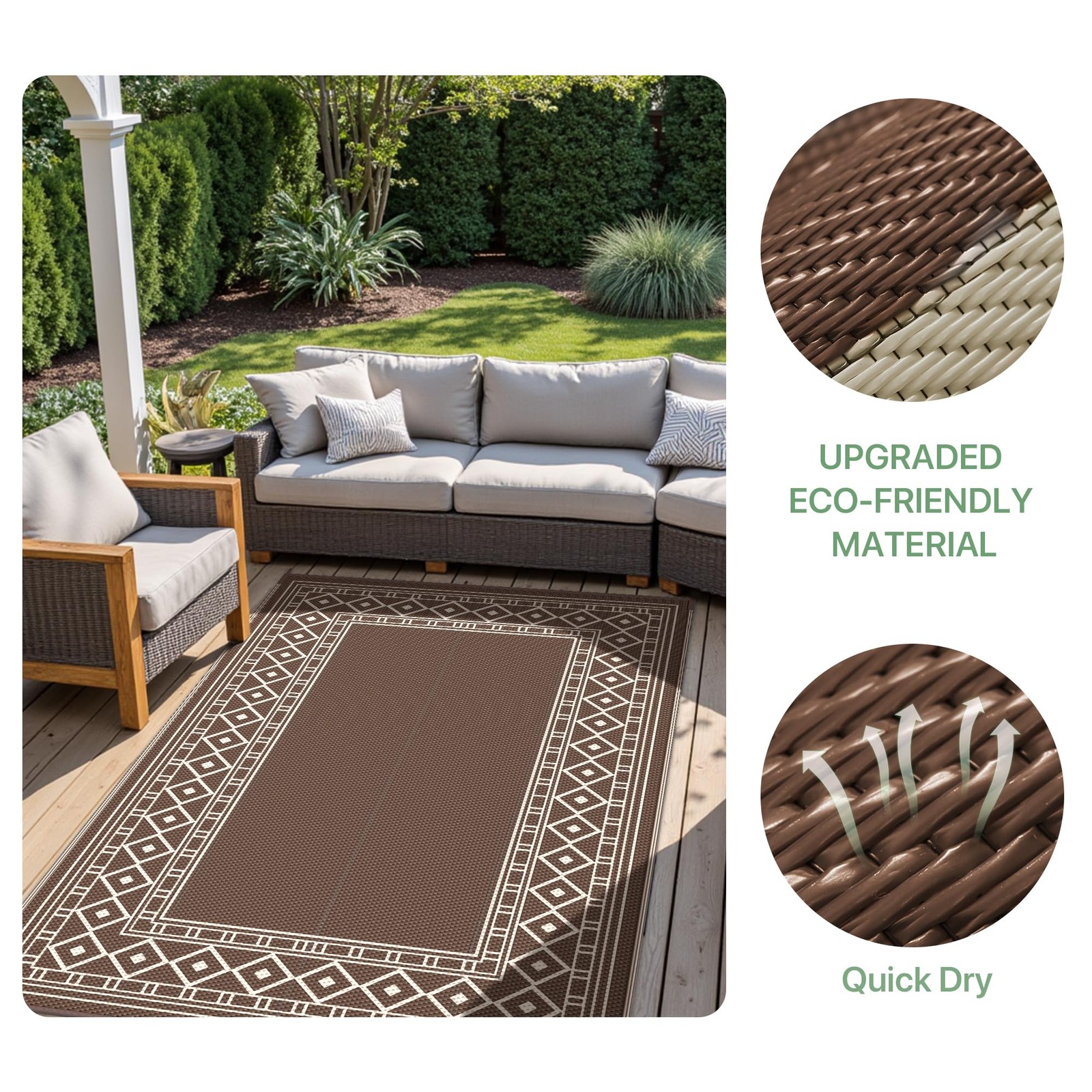 GENIMO Outdoor Rug Waterproof for Patio Decor, 5×8 Reversible Plastic Straw R…