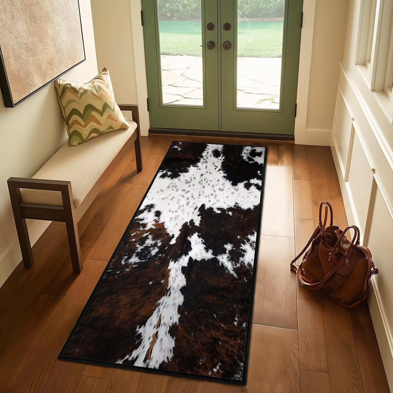 Cowhide Rugs for Bathroom,Cow Print Runner Rug 2×5 Rugs for Hallway,Vintage K…
