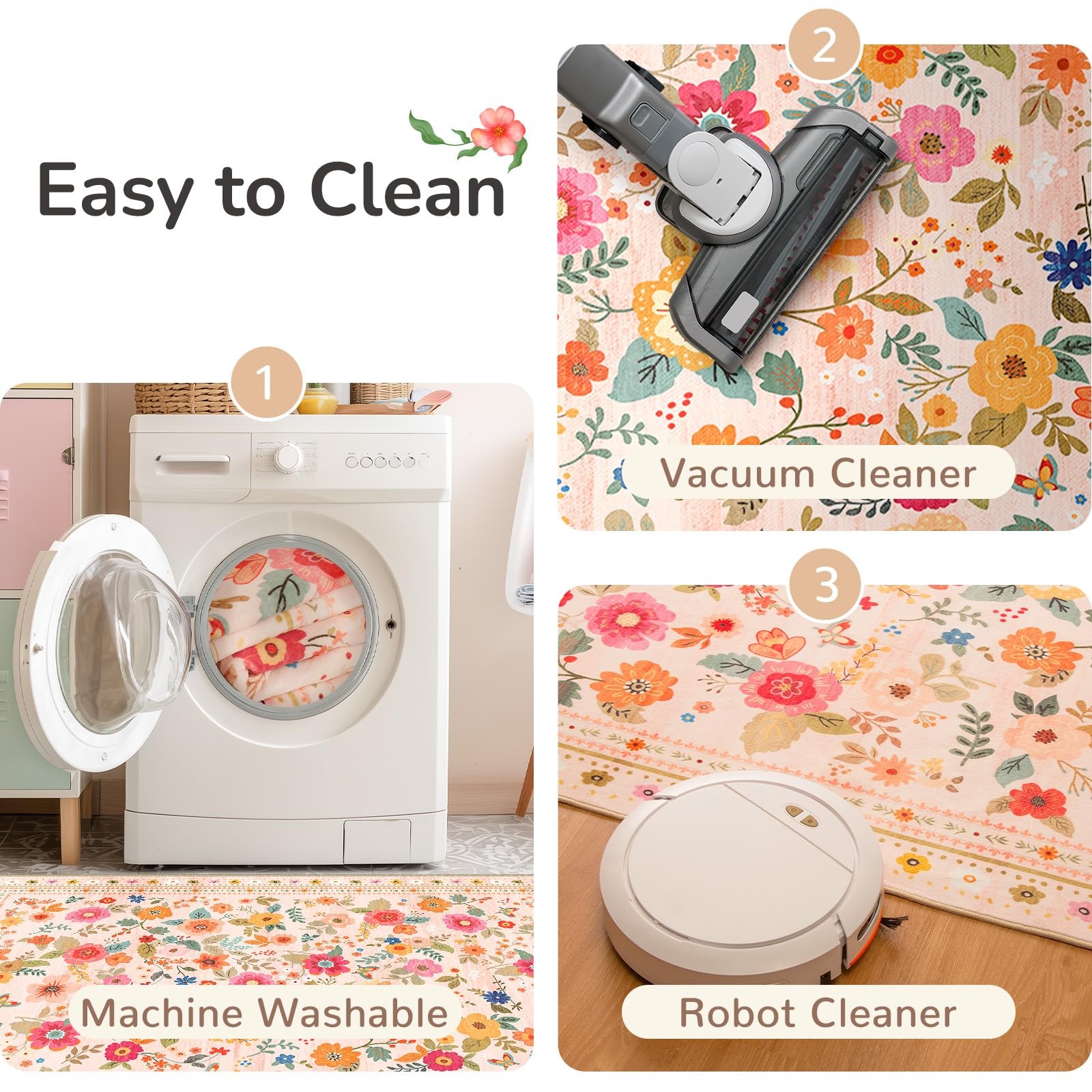 4×6 Area Rugs for Living Room Vacuum-Friendly Machine Washable Area Rug Flowe…