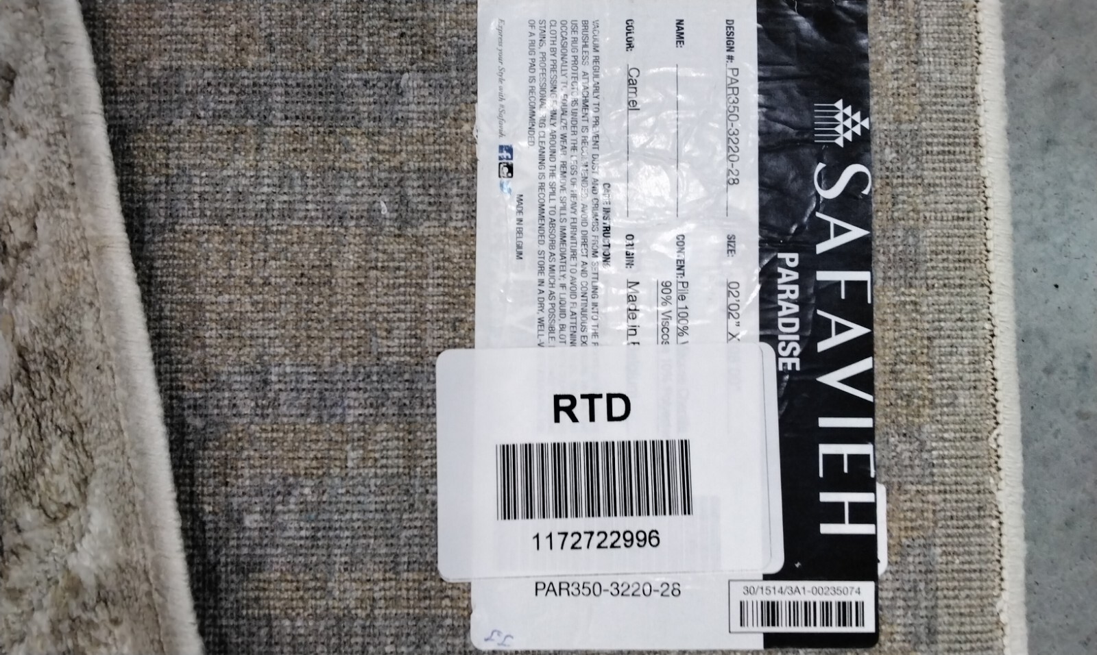 CAMEL 2′-2″ X 8′ Loose Thread Rug, Reduced Price 1172722996 PAR350-3220-28