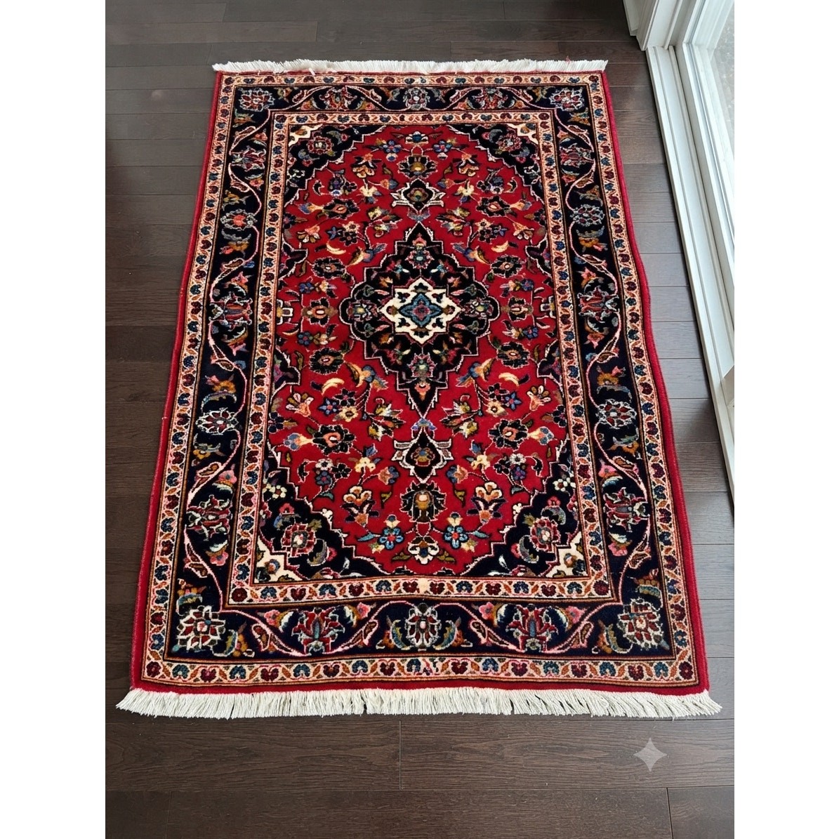 Vintage Traditional Handmade oriental Wool Multicolor Rug 57x40in