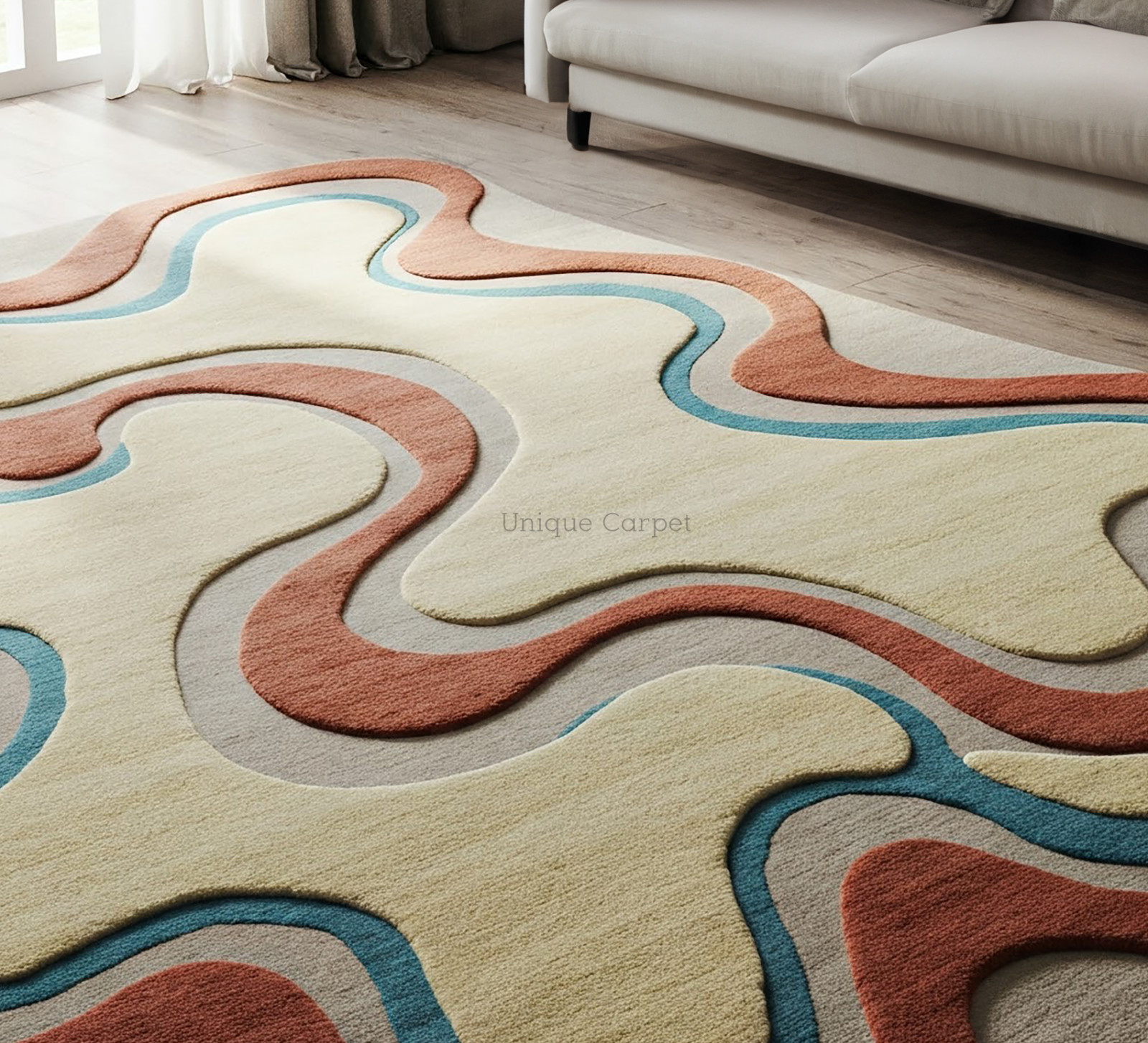 Beige Brown Blue Abstract Hand Tufted Wool Area Rugs For Bedroom, Kids Room