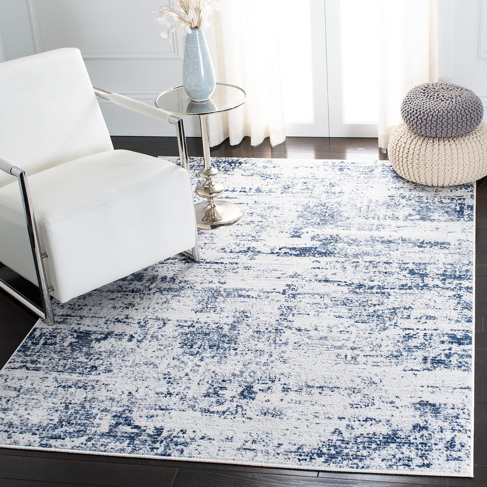 Amelia Collection Accent Rug – 4′ x 6′, Ivory & Navy, Modern Abstract Design,…
