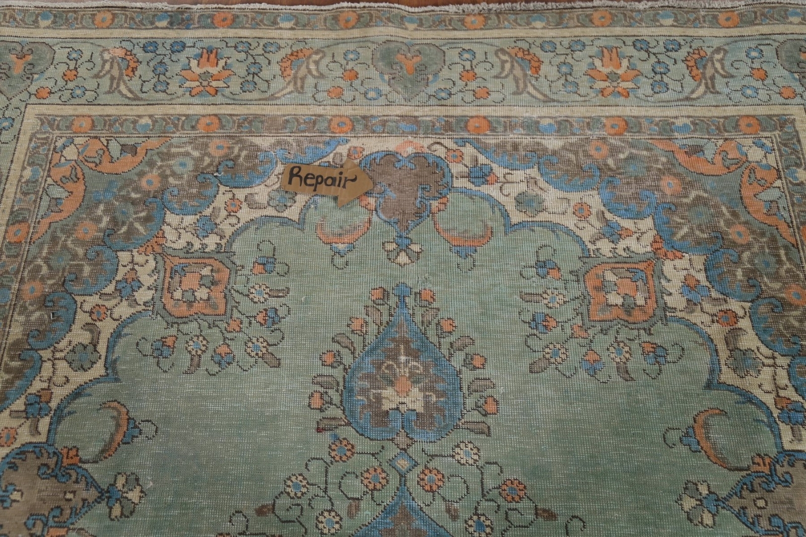 Sage Green Over-Dyed Wool Tebriz Vintage Handmade Living Room Area Rug 7×10